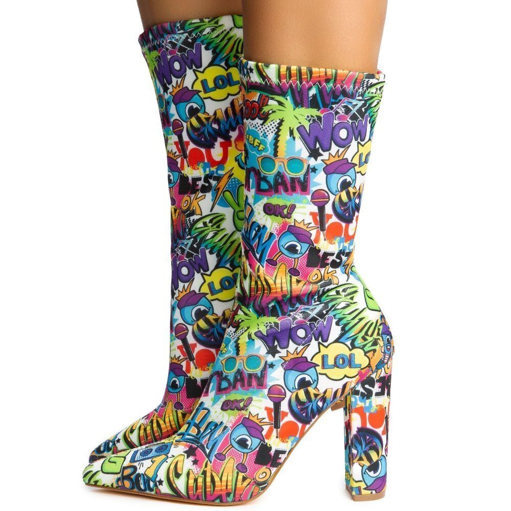 2 PC COMBO BACK ON THE BLOCK Heel Booties / HANDBAG Graffiti ( BRAND NEW !! ) - Picture 5 of 7